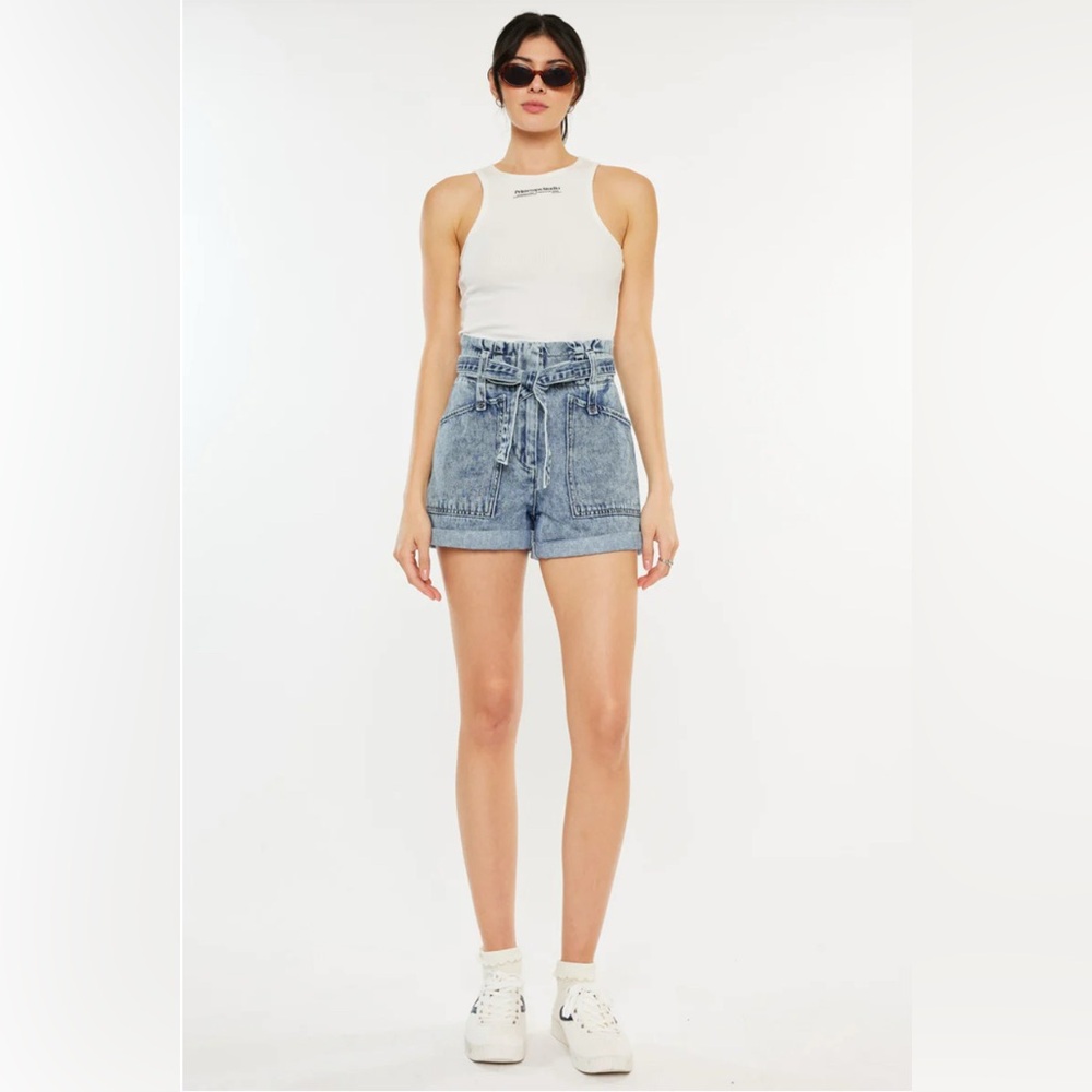 KanCan Nieve Ultra High Rise Paperbag Shorts Sz 7/27 NWOT